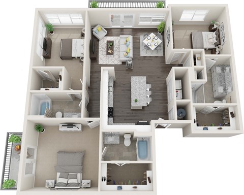 Floor plan for 3 beds, 3 baths, 1515 sqft